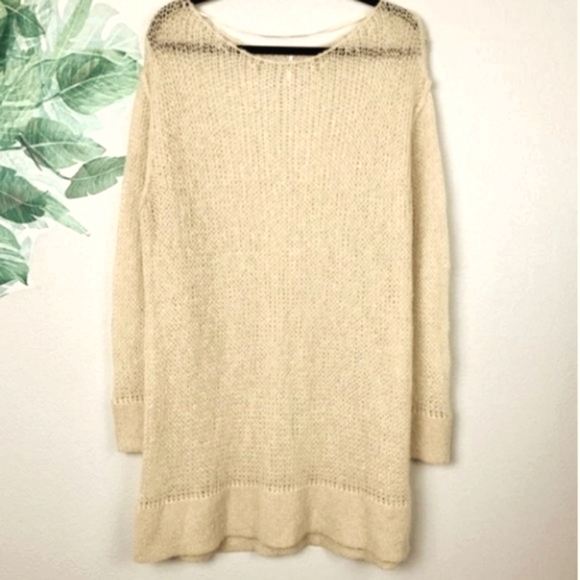 Free People Mohair Blend Transparent Crew Neck Sand Beige Cream Tunic Sweater XS - Picture 5 of 7